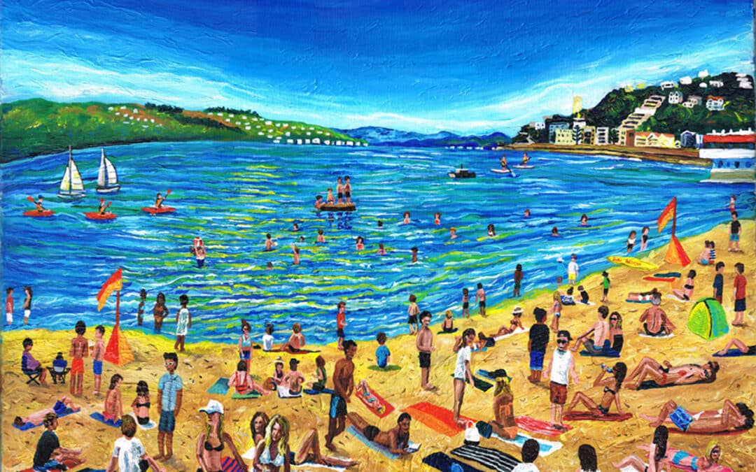 Sunny Day at Crowded Oriental Bay Beach, 2016